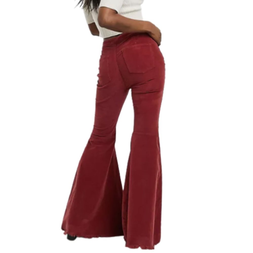 Free People Low Rise Flare Bell Bottom Corduroy Pants Size 26 Frayed Hem